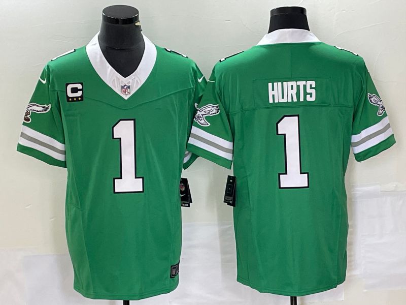 Men Philadelphia Eagles #1 Hurts Green Nike Throwback Vapor Limited NFL Jersey2